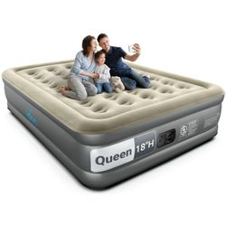 Queen Air Mattress with Built in Pump 18" Raised Blow up Bed NEW