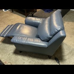 Blue leather power recliner