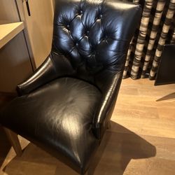 Restoration Hardware Martine Tufted black Leather Dining Armchair