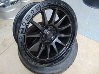 4 Used Satin Black 20X9 American Outlaw Spike Rims 6X5.5 0MM Offset