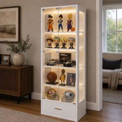 New In Box Heavy Duty Shelf With Glass Door Color Changing LED Lights For Memorabilia Collectible Trophies Display Stand