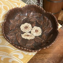 Decorative Bowl Molded Resin Decorative Floral Design 8”