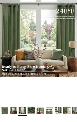 Pinch Pleated Linen Curtains 90 Inch, 2 Panels Premium 400GSM Memory Trained Semi Sheer Light Filtering Window Drapes for Living Room Bedroom Dining,