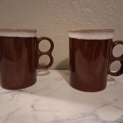 2 Small Brown Ceramic Mugs
