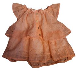 Little Girls Eyelet Dress 3T Lined Peach Papaya C0ral Juicy Couture Logo Ruffle