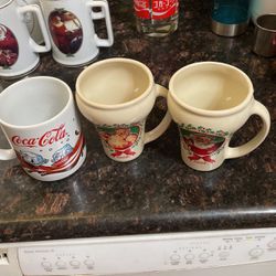 Christmas Coke Mugs (2) And Coke Cup