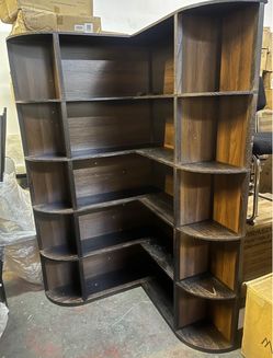 Corner Bookshelf, 5-Tier L-Shaped Farmhouse Display Shelf, 37.8" × 35.4" × 64.6", for Living Room Bedroom Study Office, Espresso