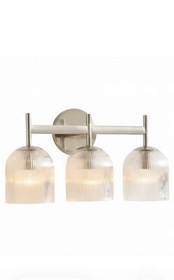 NEW Vintage Ribbed Glass Brass Wall Sconce Nickel