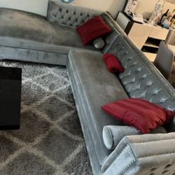 SECTIONAL VELVET COUCH SOFA (Gray)