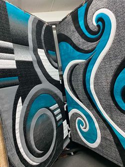 Area Rug Teal Black Gray Swirl Pattern