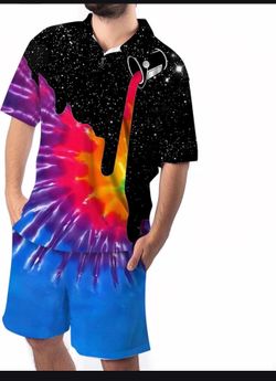 Men's 2 Piece Summer Outfits Hawaiian Print Short Sleeve Summer Shirt and Shorts Set