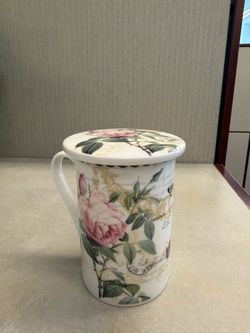 Kent Pottery French Floral motif mug with lid