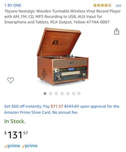 1byone Nostalgic Wooden Turntable Wireless Vinyl Record Player with AM, FM, CD, MP3 Recording to USB, AUX Input for Smartphone and Tablets, RCA Outpu