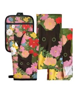 Miss Adola 270 GSM Cotton Kitchen Towels, Oven Mitt and Pot Holder - 4 Pack Kitchen Decor and Accessories Set Spring Cute Farmhouse Boho Quilted Linin