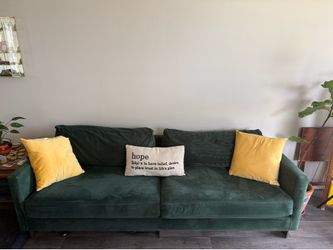 Emerald Velvet Brass Frame Sofa – MCM / CB2 Style