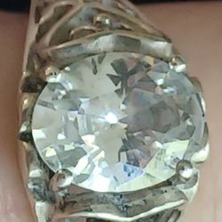 Vtg.Designer Sterling Silver Large Cz " Heart Ring- Sz8.75