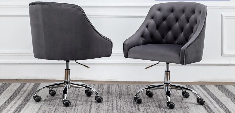 Grey Velvet Office Swivel Chair 