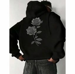 Men's Vintage Gray Graphic Hoodie Back Rose