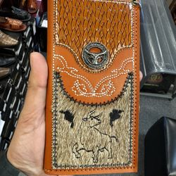 Cartera vaquera de piel con pelo – Hecha en México