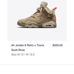 Size 12 Jordan 6 Travis Scott British Khaki Won Off SNKRS