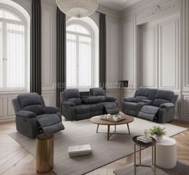 Charcoal Gray Microfiber Fully Reclining Couch Set