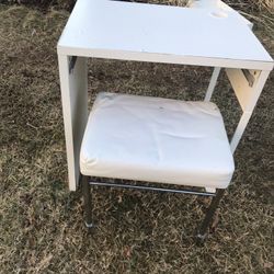 A Nice White Desk From Ikea With A Nice White Stool To Mach The Desk (the Desk  Needs Some TLC )
