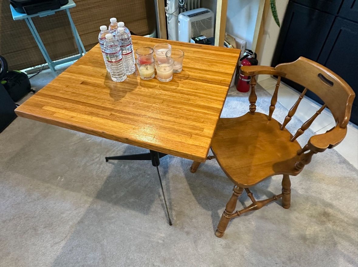 Wooden table & chair