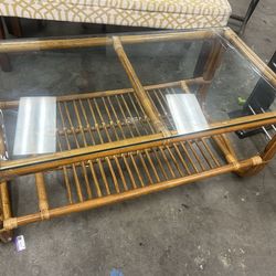 Stunning excellent vintage bamboo large glass coffee table