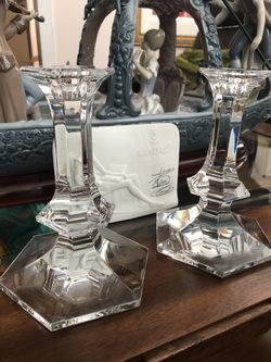 Val St. Lambert Elysee Set of 2 6 5/8" Candlestick Crystal Taper Candle Holders
