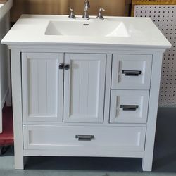 Foremost Brantley 36" Vanity With Porcelain Sink & Moen Eva Faucets