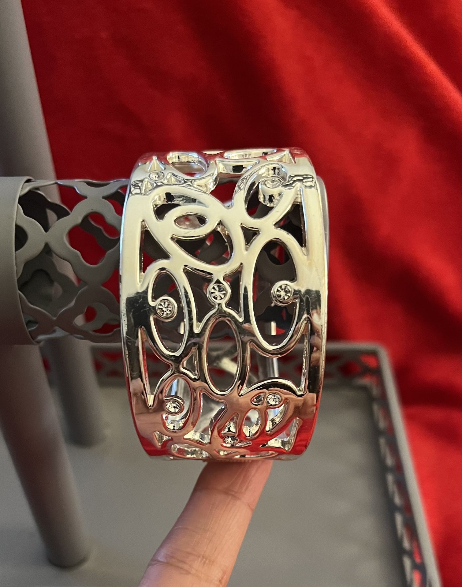 Silver Cuff Bracelet With Rhinestones 