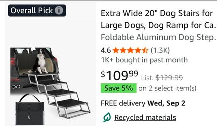 Extra Wide 20" Dog Stairs for Large Dogs, Dog Ramp for Car 4 Steps
Foldable Aluminum Dog Steps for Car with Non-Slip Surface, Dog Stairs for Cars SUV