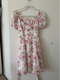 pink and white floral dress