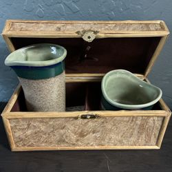 Mount Pinatubo, Philippines, Ash Glaze Pottery w/ Bamboo Case and COA.