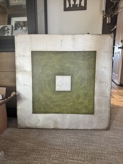 Large 36" x 36" Textured Canvas Wall Art – Olive Green / Silver