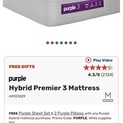 Queen Hybrid Premier 3 Purple Mattress Is New In The package 