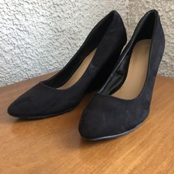 Black Suede Wedges High Heels 