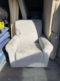 Cream Upholstered Swivel Recliner Chair