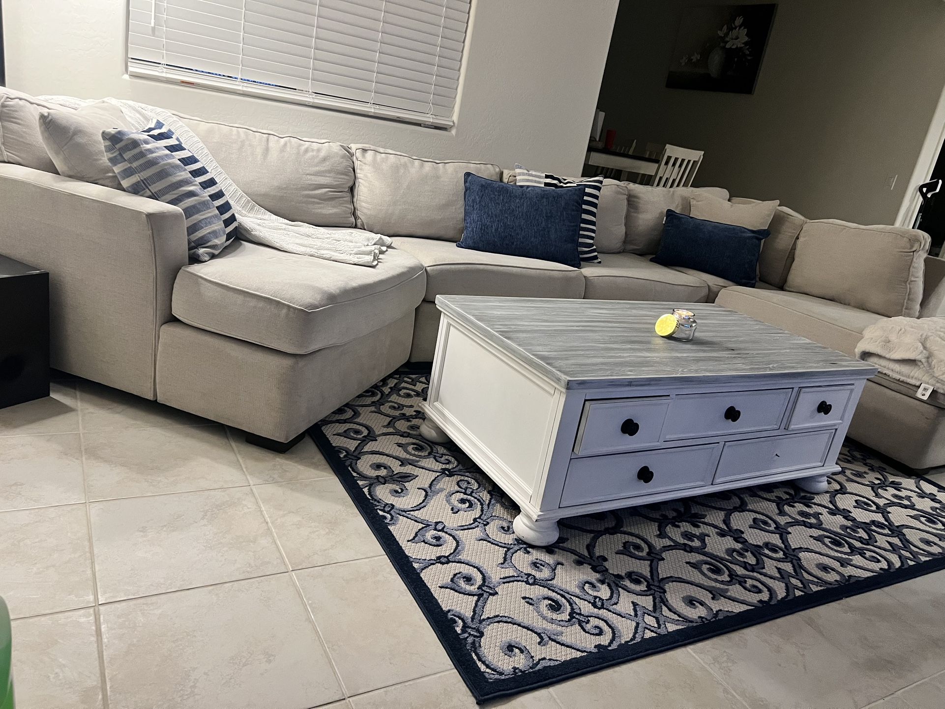 Large Sectional Couch , Coffee Table And Rug