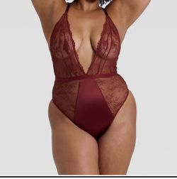 Lace Unlined Lingerie Bodysuit,  Berry Red