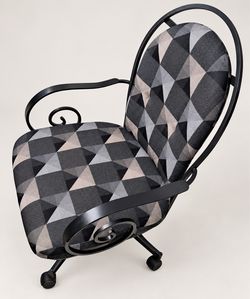 Black Wrought Iron Chair with Geometric Cushions - 4 chairs