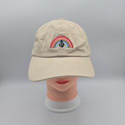 Volcom Beige Rainbow Embroidered Logo Adjustable StrapbackHat.  4