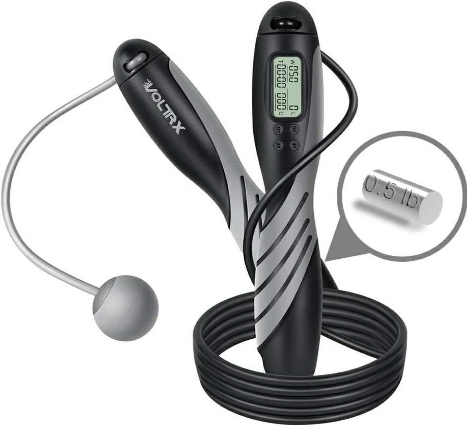 VOLTRX Counting Jump Rope with Corded or Cordless Jumping, Weighted Handles, Measures Time, Calorie and Laps, Skipping Rope with 2 Adjustable 10 Feet