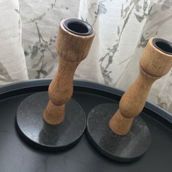 Set of 2 Wooden Taper Candle Holders — 6 inch
