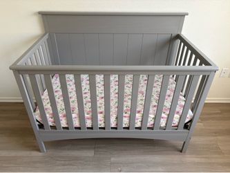 Gray Baby Crib & Mattress