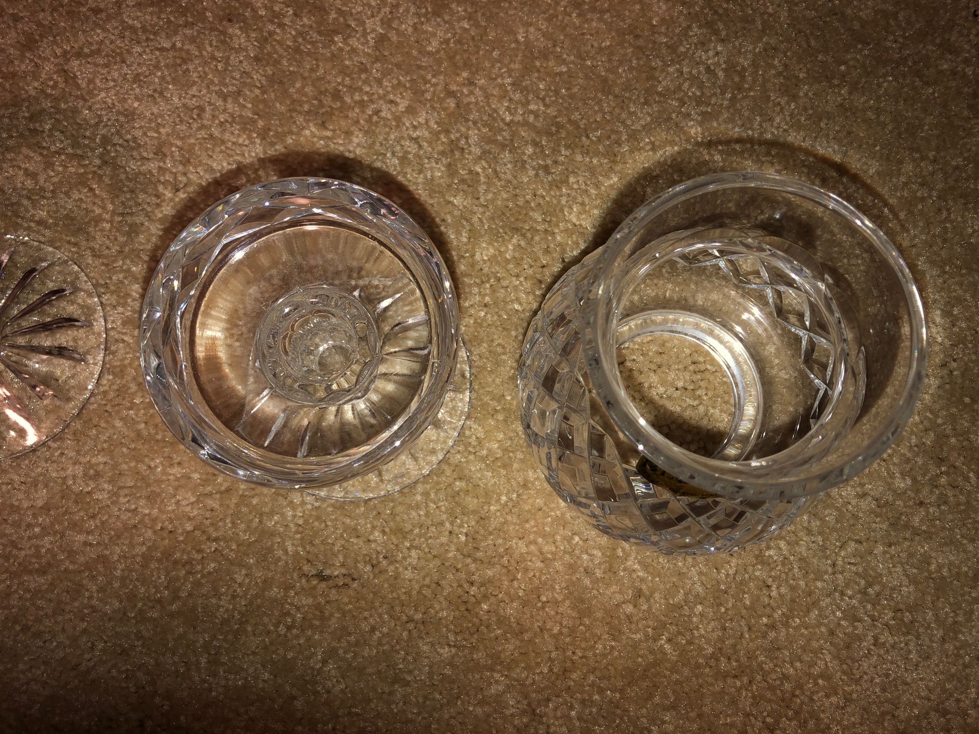 Block 2, 8” Tall Mouth Blown Hand Cut 24% Lead Crystal Votive Hurricane Candle Holders on Pedestals, Art