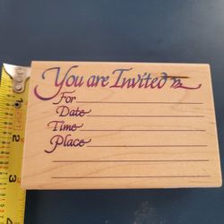 Wood Rubber Stamp Invitation 