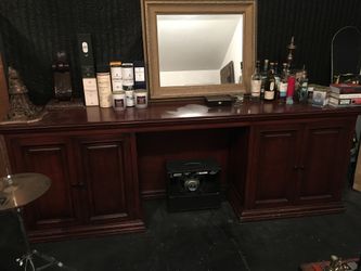 Large Rustic Wooden Bar - 9’ wide - Cabinets / Table