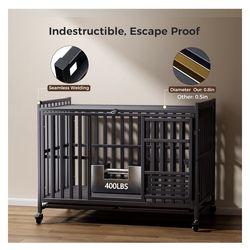 New in box  Heavy Duty Dog Crate, Escape-Proof Indestructible Cage for High-Anxiety Dogs, 3-Door Kennel with 4 Lockable Wheels and 2 Removable Trays I