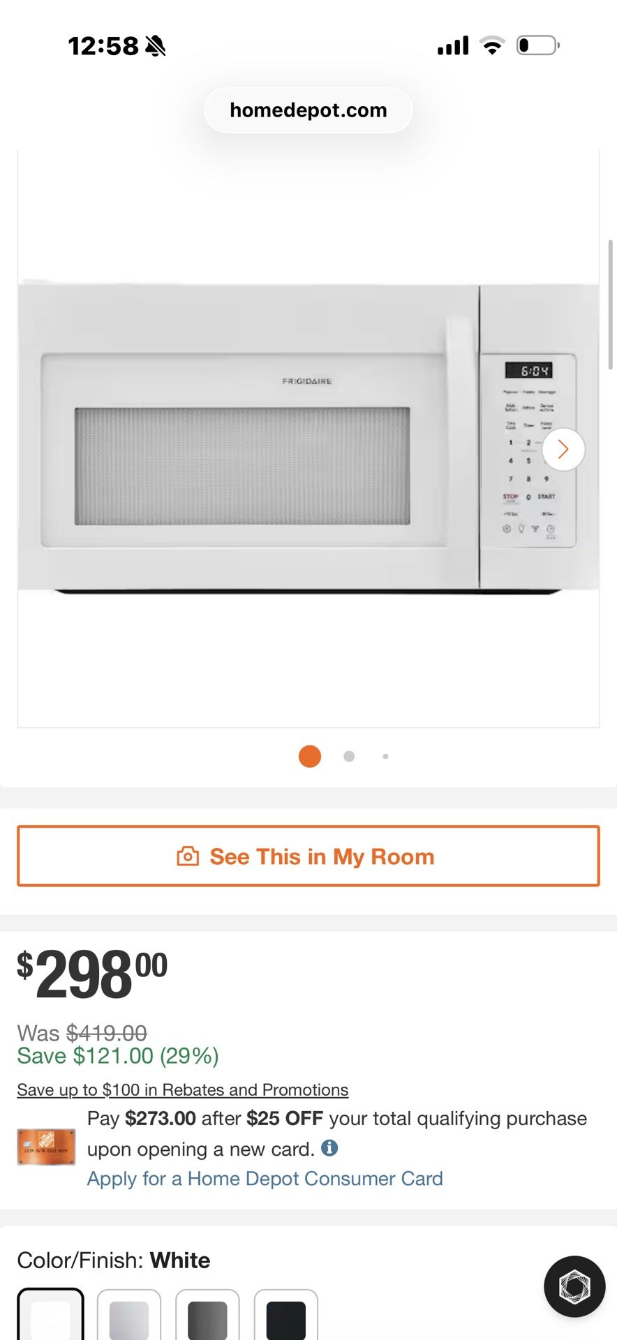 Frigidaire 30 in Width 1.8 cu. ft. 1000 Watt Over the Range Microwave with Charcoal Filter 300 CFM in White